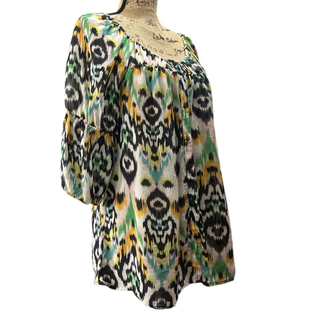 Vanessa Virginia EC blouse from Anthropologie, colorful ikat print. Size small - Picture 3 of 6